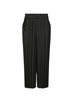 The COLOR PLEATS BOTTOM by me ISSEY MIYAKE are black high-waisted straight-leg pants with wide legs, pleats, and a belted waist, shown against a white background. - BLACK （no.15）