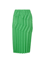 The ZIG ZAG PLEATS skirt by me ISSEY MIYAKE is bright green, hand-pleated with an elastic waistband, and features bold geometric chevron pleats for a striking zigzag silhouette. - COBALT GREEN （no.64）