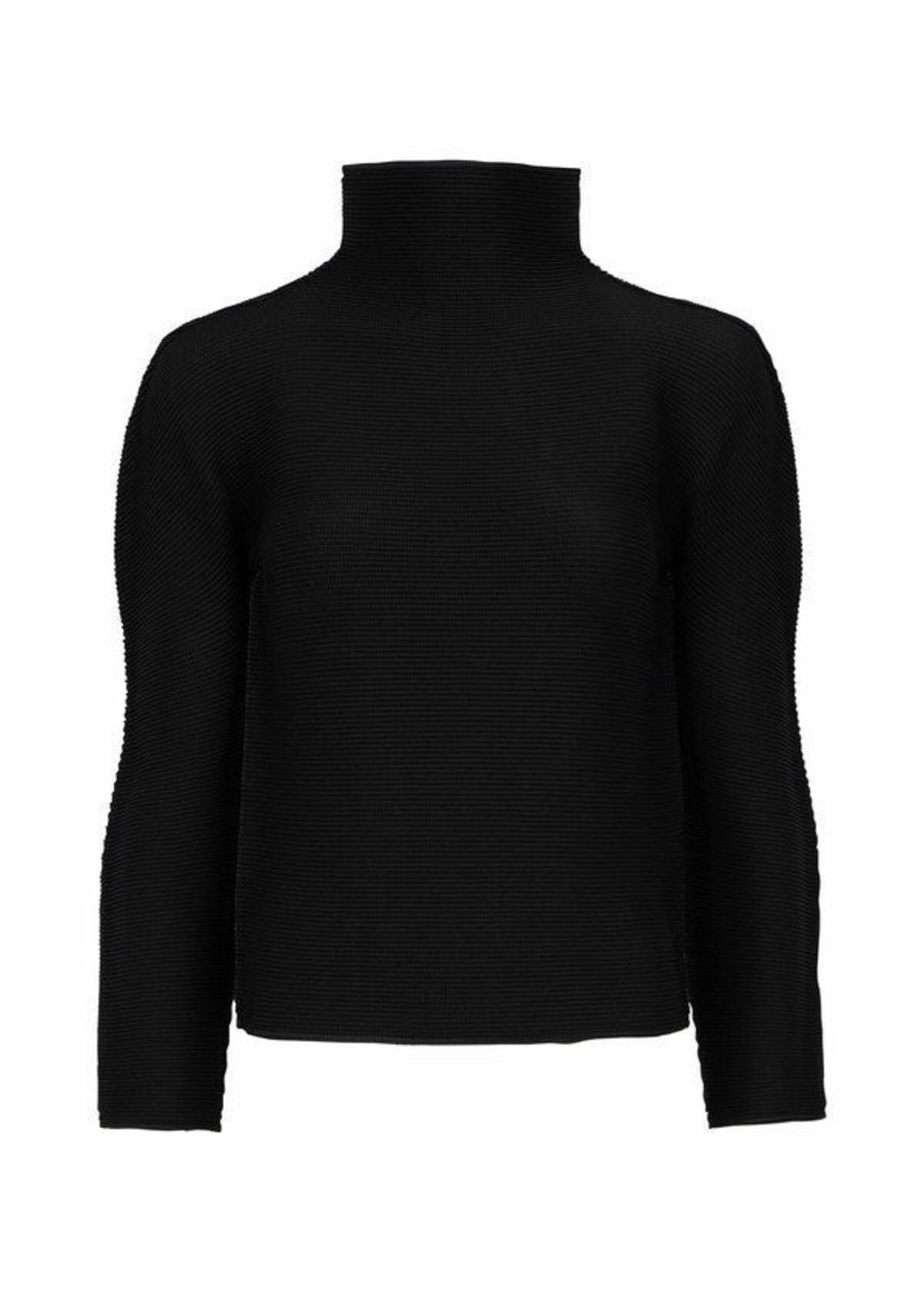 The STRETCH PLEATS by me ISSEY MIYAKE is a plain black, long-sleeved top featuring a high neck and subtle pleats, shown against a white background. view 2 of 6