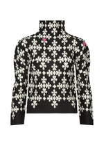 The SUIT by me ISSEY MIYAKE is a black high-neck long-sleeved top with a pattern of white and pink flowers and subtle playing card motifs. - BLACK-HUED （no.18）
