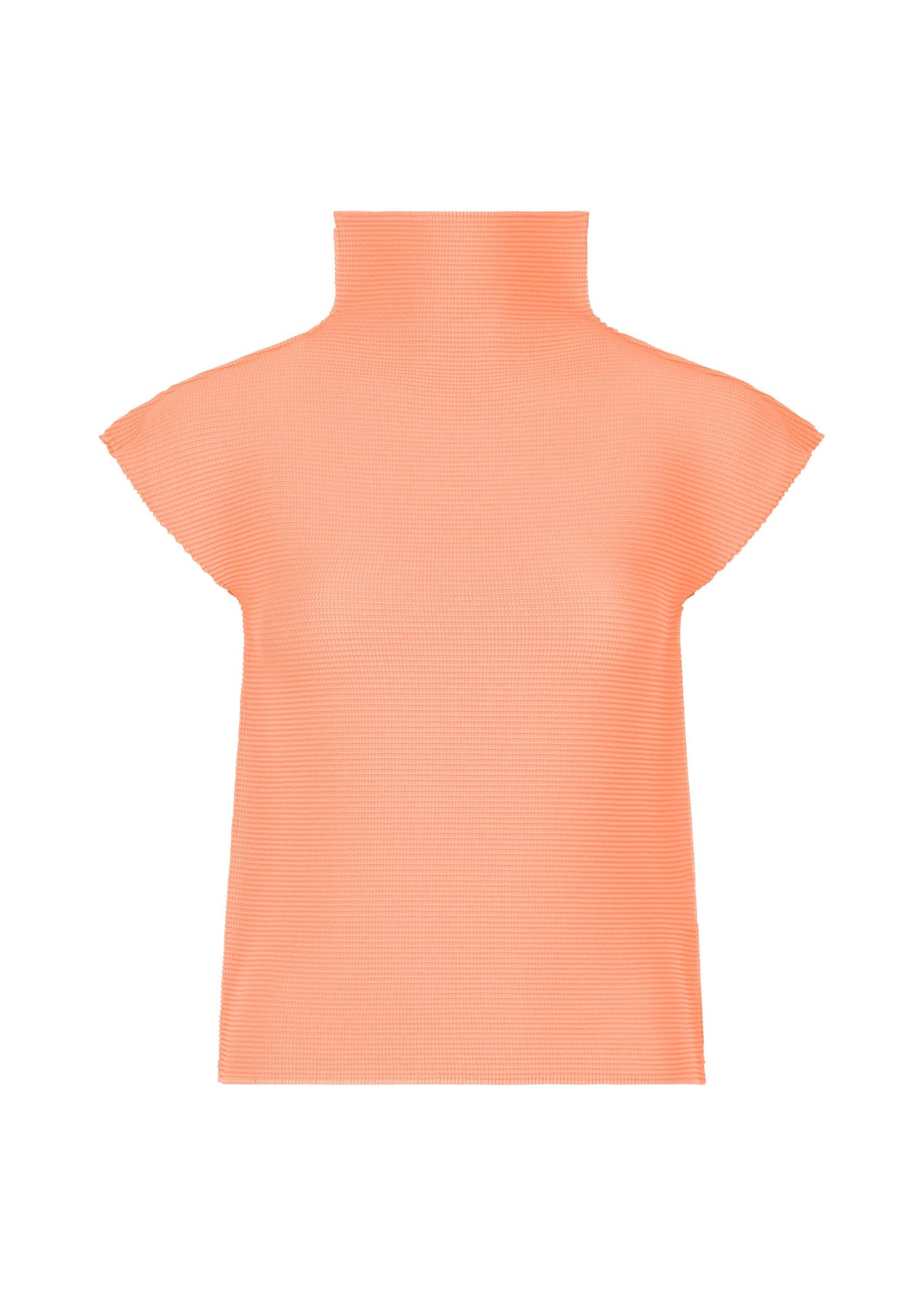 The STRETCH PLEATS 4 by me ISSEY MIYAKE is a sleeveless, high-neck light orange top featuring ribbed texture and subtle stretch pleats, shown against a white background. view 1 of 7