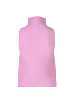 The STRETCH PLEATS 5 by me ISSEY MIYAKE is a light pink, sleeveless pleated top with a ribbed turtleneck, shown from the back on a plain white background.