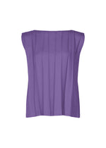 The CROSS PLEATS sleeveless purple top by me ISSEY MIYAKE features a loose fit with elegant vertical hand-pleating, shown against a plain white background. - VIOLET （no.82）