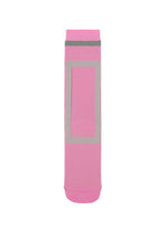 The CARD SOCKS by me ISSEY MIYAKE is a single pink sock with a gray quadrilateral motif on the front and a gray stripe near the top, shown against a white background. - PINK-HUED （no.28）