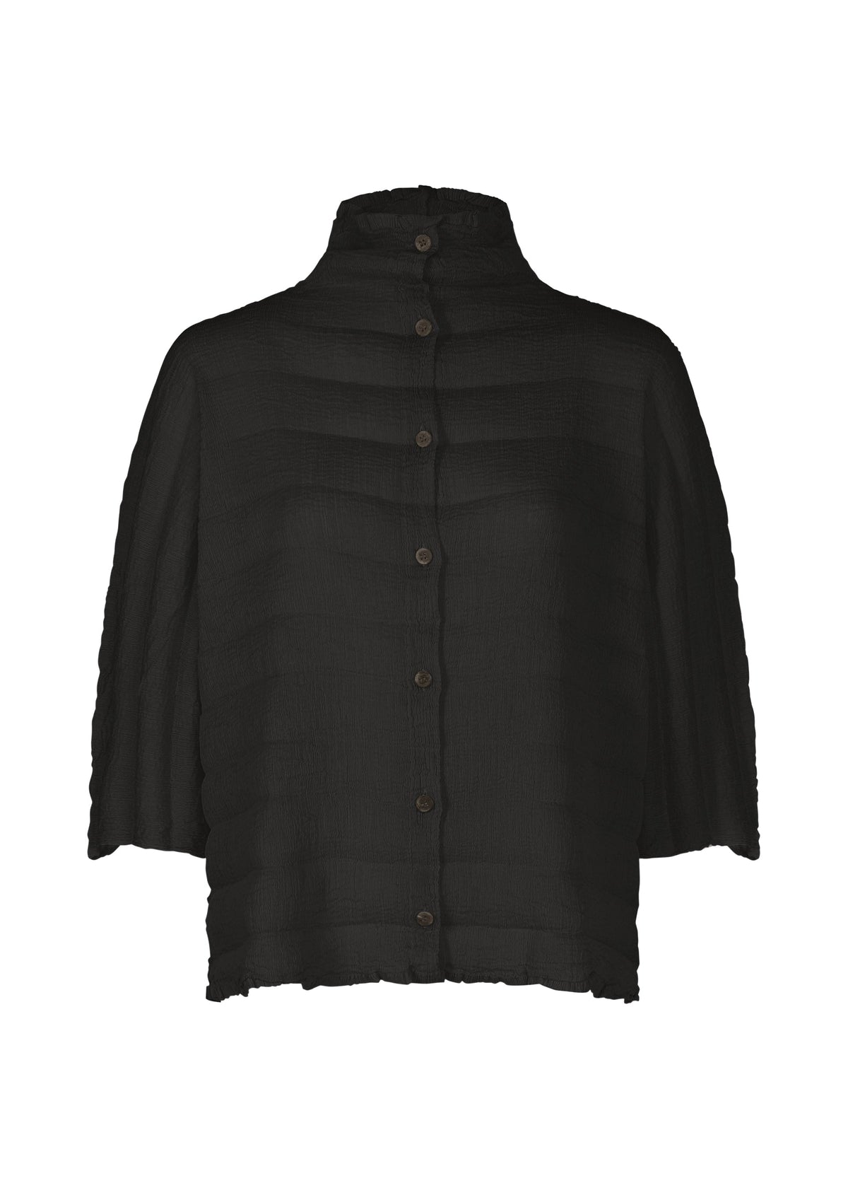 RIPPLE SEE-THROUGH CREPE, Women's Cardigan, Black view 1 of 7