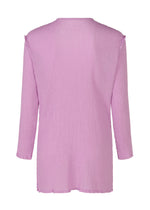 The SEE-THROUGH CREPE COLOR shirt by me ISSEY MIYAKE is shown from the back, featuring light purple garment-dyed textured fabric, long sleeves, a loose fit, and subtle unfinished edges.