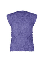 The MERINGUE TOP by me ISSEY MIYAKE is a sleeveless, textured purple polyester top with a chic crushed pleat and ruched design, displayed against a white background. - PURPLE （no.81）