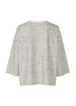 The REmeTEX NEP JERSEY by me ISSEY MIYAKE is a light gray speckled long-sleeve top, shown flat with a relaxed fit and round neckline, crafted from recycled polyester for eco-friendly style.