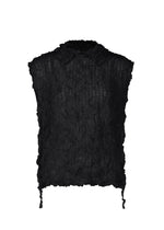 The KALEIDOSCOPE LACE MERINGUE by me ISSEY MIYAKE is a sleeveless black crushed pleat blouse featuring a subtle collar and two drawstring ties at the hem, shown against a plain white background. - BLACK （no.15）