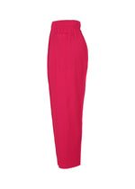 Side view of FINE KNIT PLEATS COLOR 1 high-waisted straight pants by me ISSEY MIYAKE in bright pink, featuring fine knit pleats and ankle-length cut, photographed on a white background.