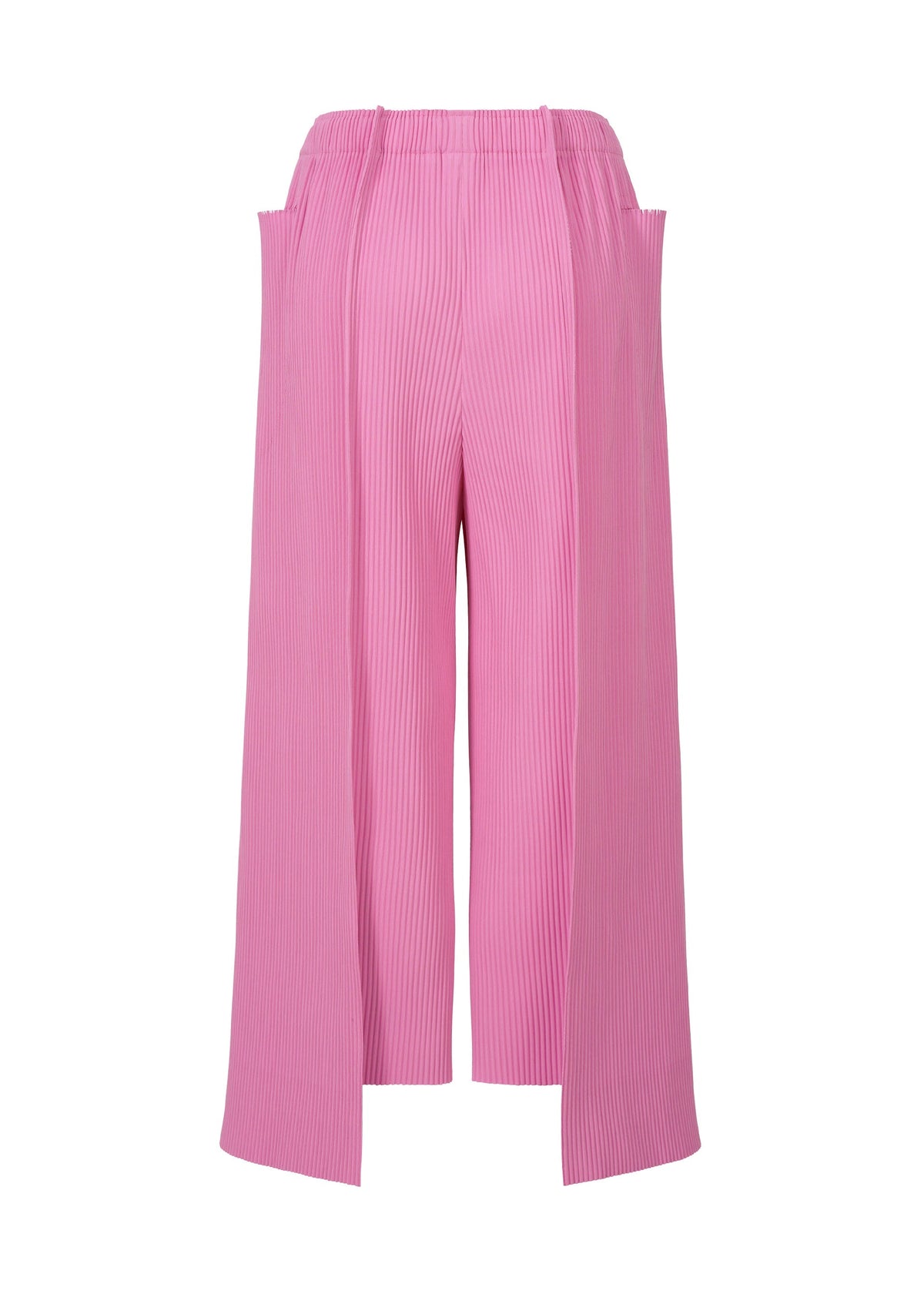 TRICK PLEATS by me ISSEY MIYAKE: Wide-leg pink fine knit pleated pants with a high waist and extra-long side panels, creating a modern layered effect. view 4 of 7