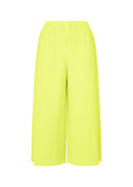 The FINE KNIT PLEATS COLOR 2 pants by me ISSEY MIYAKE are wide-leg, high-waisted knit pants in bright yellow with fine knit pleats, shown against a white background. - CITRUS YELLOW （no.50）