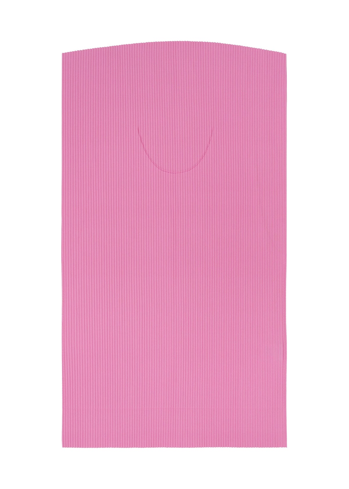 A single TRICK PLEATS dental bib by me ISSEY MIYAKE, pink with fine knit pleats and a subtle striped texture, laid flat on a white background. view 5 of 8