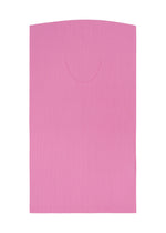 A single TRICK PLEATS dental bib by me ISSEY MIYAKE, pink with fine knit pleats and a subtle striped texture, laid flat on a white background.
