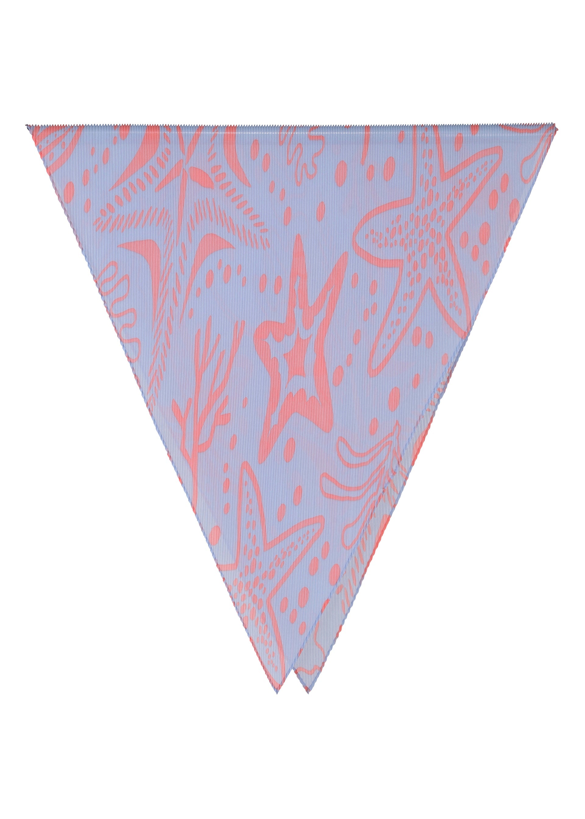 Zoomed view The STARFISH PLEATS STOLE by me ISSEY MIYAKE features a light purple base with coral starfish, seaweed motifs, and playful dots. - BLUE-HUED （no.78）