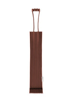 A pleated, dark brown TRUNK PLEATS BAG 12 by me ISSEY MIYAKE featuring a distinctive top handle and a small white label on the side, displayed against a white background. - BORDEAUX （no.84）
