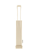The TRUNK PLEATS BAG 12 by me ISSEY MIYAKE is a beige, pleated mini tote featuring two thin handles and a small tag on the side, photographed against a white background. - OFF WHITE （no.02）
