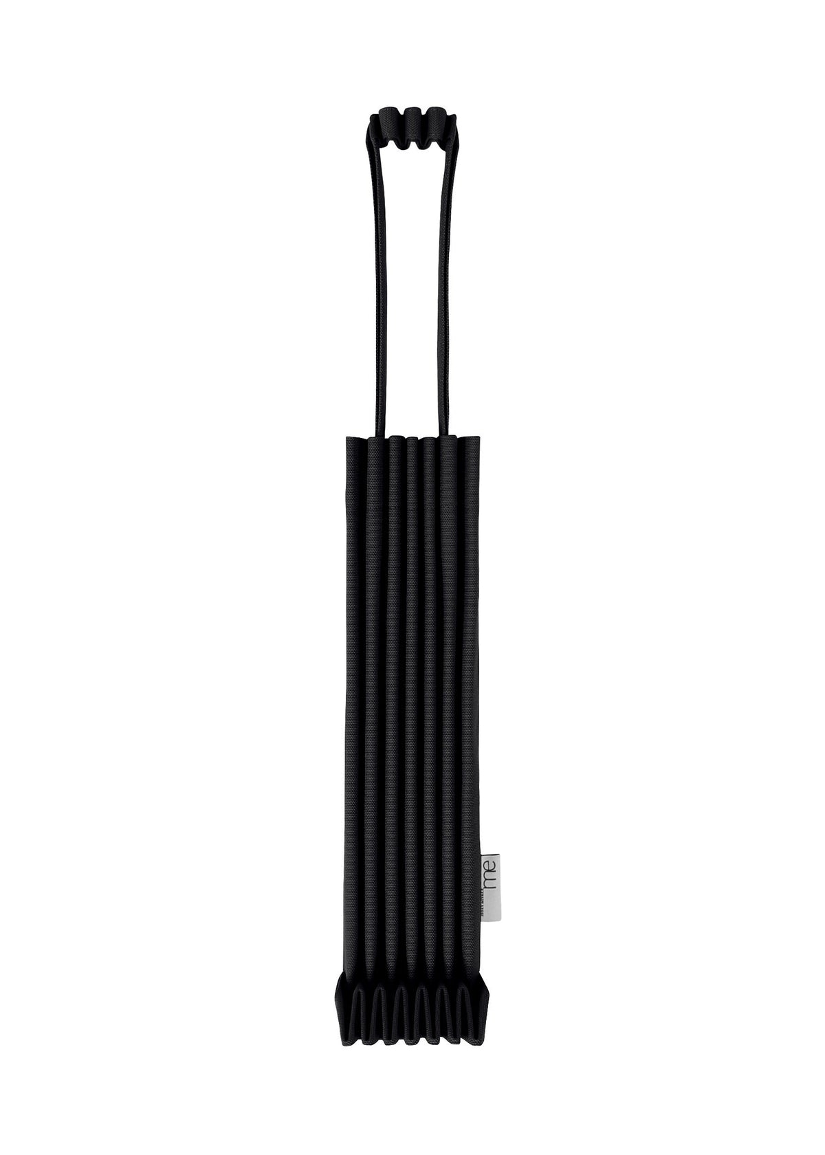 A TRUNK PLEATS BAG 12 by me ISSEY MIYAKE, featuring black accordion-style pleats, two handles, and a small side tag, is photographed on a white background. view 4 of 14