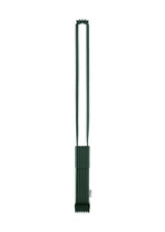 A dark green TRUNK PLEATS BAG 12 by me ISSEY MIYAKE, crafted from pleated fabric with a long, flat shoulder strap. This compact shoulder bag showcases vivid color and vertical ribbing, with a small tag visible on the lower right side. Set against a plain white background. - DARK GREEN （no.94）