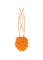 The FRUITS POUCH by me ISSEY MIYAKE is a small, round pouch with a textured, petal-like surface and two long shoulder straps, shown on a white background. - MANGO （no.96）