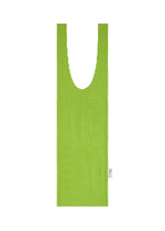 A flat, bright green LOGO PLEATS BAG by me ISSEY MIYAKE featuring pleated, ribbed texture, scalloped top edge, and a small white brand tag on the bottom right side. - GREEN （no.62）