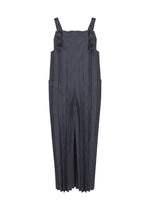 Here’s a rewritten version of the sentence, incorporating your product data: The DENIM PLEATS BOTTOM by me ISSEY MIYAKE features wide-leg, dark gray overalls with straight cuts and ruffle-accented straps. Expertly crafted from recycled polyester denim with hand pleating, these structured salopettes are finished with side pockets for a modern look. - INDIGO （no.76）