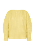The CORDUROY PLEATS by me ISSEY MIYAKE is a yellow, long-sleeved top with a loose fit, wide sleeves, a round neck, and soft vertical ribbed texture for comfort. - CREAM YELLOW （no.50）