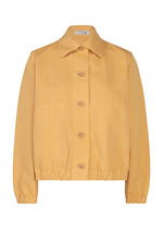 Sure! Here’s the rewritten sentence using your product data: The PINA CLOTH by me ISSEY MIYAKE is a mustard yellow, garment-dyed jacket featuring a collar, large front pockets, and elastic cuffs and hem. - YELLOW BEIGE （no.54）
