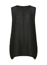 Sleeveless, loose black POLYCOTTON CREPE tunic by me ISSEY MIYAKE with a subtle vertical texture and rounded hem, shown against a white background. - BLACK （no.15）