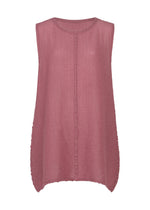 The POLYCOTTON CREPE by me ISSEY MIYAKE is a sleeveless, loose-fit rose tunic with a round neck, textured finish, and curved hem, shown against a plain white background. - SMOKY PINK （no.21）