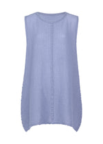 Sleeveless light blue POLYCOTTON CREPE tunic by me ISSEY MIYAKE, featuring a round neckline and subtle vertical seam details, shown on a white background. - LAVENDER （no.73）