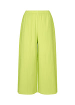 The MESH PLEATS wide-leg lime green pants by me ISSEY MIYAKE feature fine knit pleats, a lightweight fabric, and an elastic waistband, shown here against a white background. - LIME YELLOW （no.51）