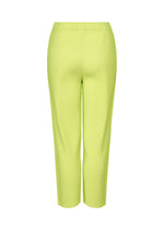FINE KNIT PLEATS COLOR 1 by me ISSEY MIYAKE: Light green, ankle-length straight pants with fine knit pleats, elastic waistband, and no visible pockets. Shown against a white background.
