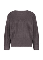 The MIX FINE KNIT PLEATS by me ISSEY MIYAKE is a gray, long-sleeved top with melange texture, varied ribbing, fine knit pleats, a round neckline, and a boxy relaxed fit on a white background. - TAUPE-HUED （no.18）