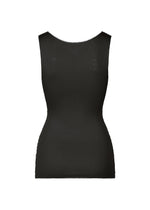 The FIT INNER by me ISSEY MIYAKE is a sleeveless, fitted black tank top with a crew neck, featuring quick-drying and moisture-wicking properties, shown against a plain white background.