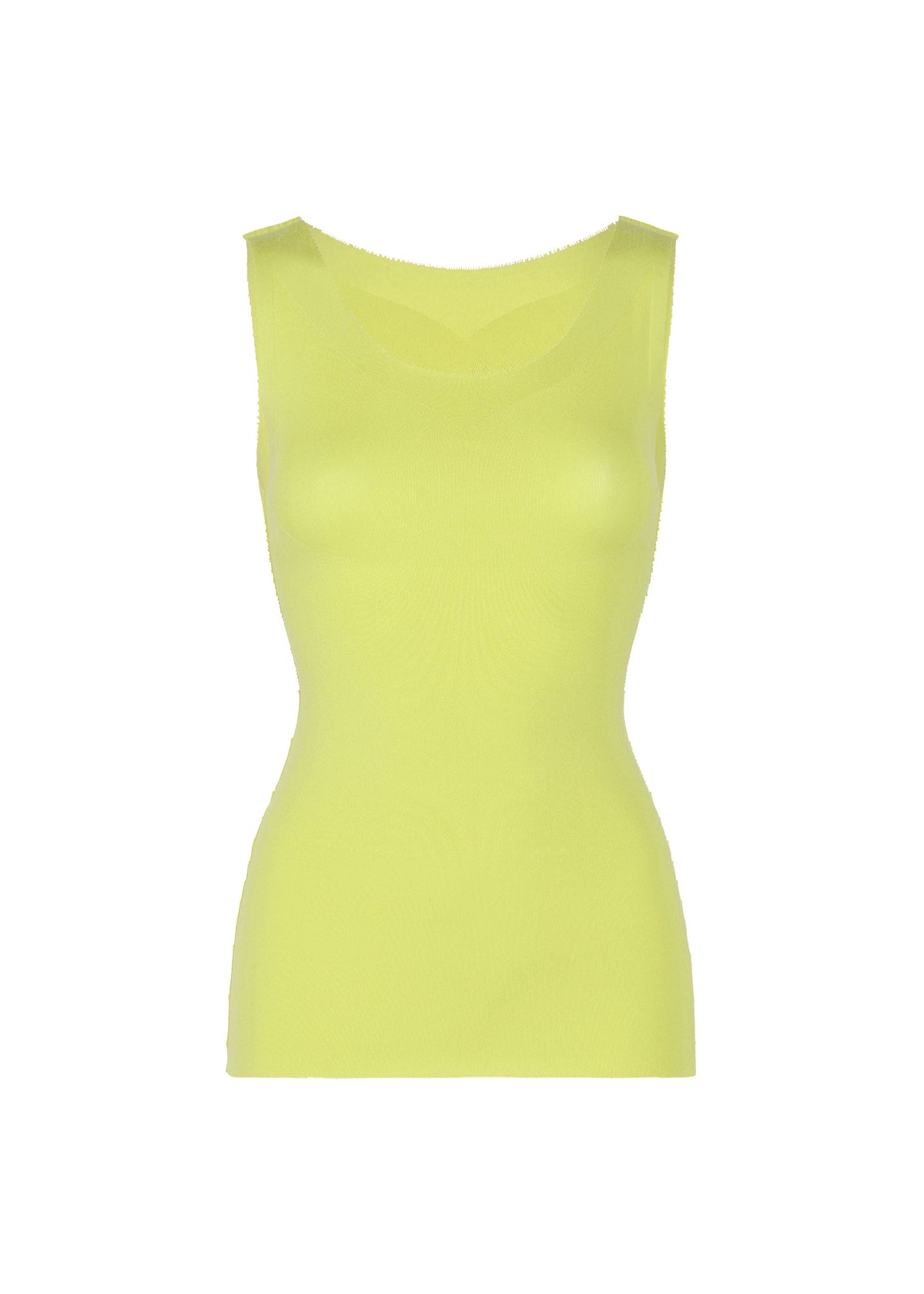 The FIT INNER COLOR by me ISSEY MIYAKE is a sleeveless, fitted light yellow stretch tank top, shown on a plain white background. view 1 of 3