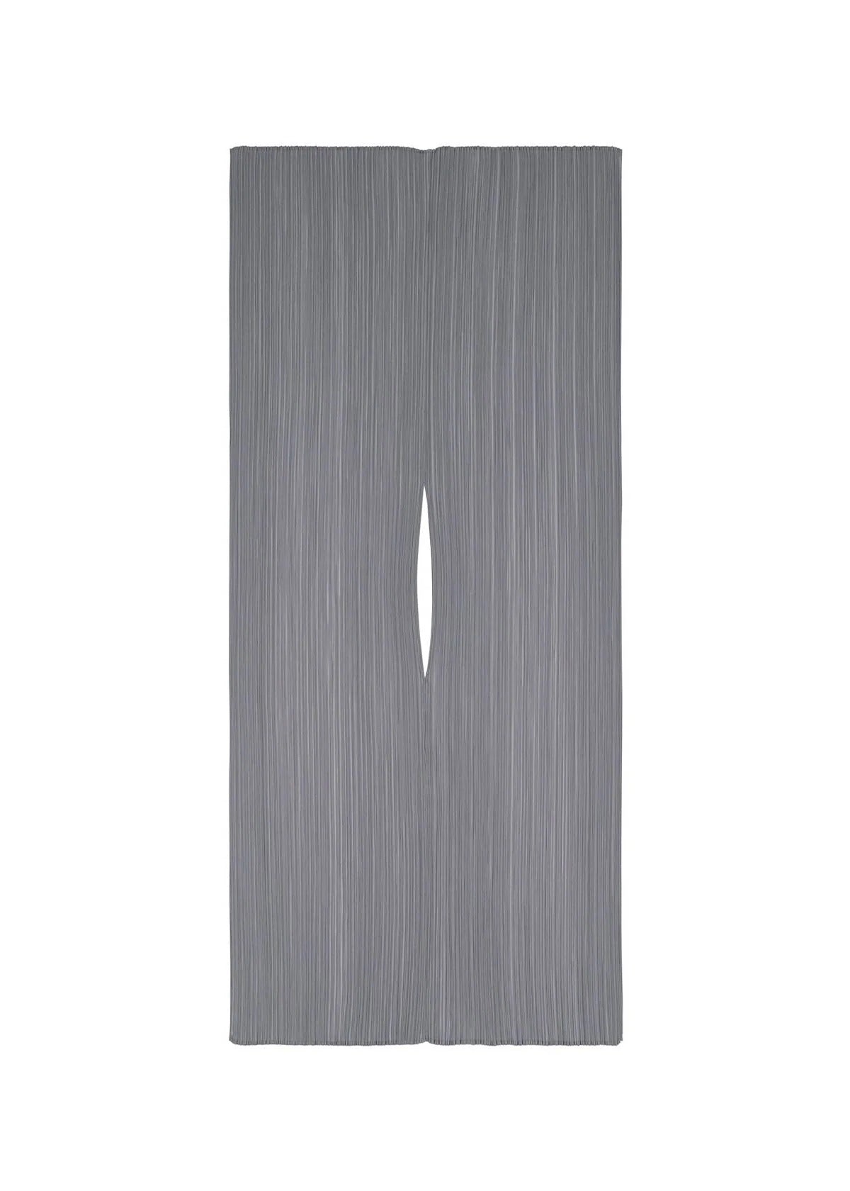 Zoomed view The BASIC MADAME-T SMALL by PLEATS PLEASE ISSEY MIYAKE is a rectangular grey pleated stole with vertical wavy lines and a central slit, shown against a white background. - GRAY (no.12)