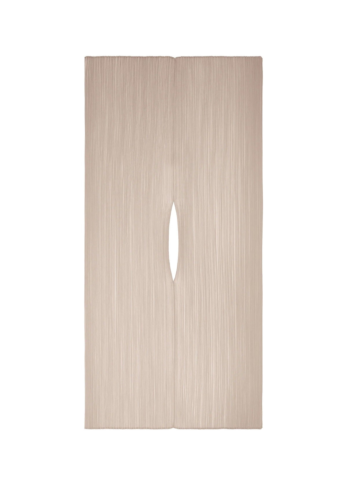 The COLORFUL MADAME-T SMALL by PLEATS PLEASE ISSEY MIYAKE is a beige, textured rectangular panel with vertical grooves and a central hole, resembling a large pleated stole, displayed on a white background. view 2 of 6