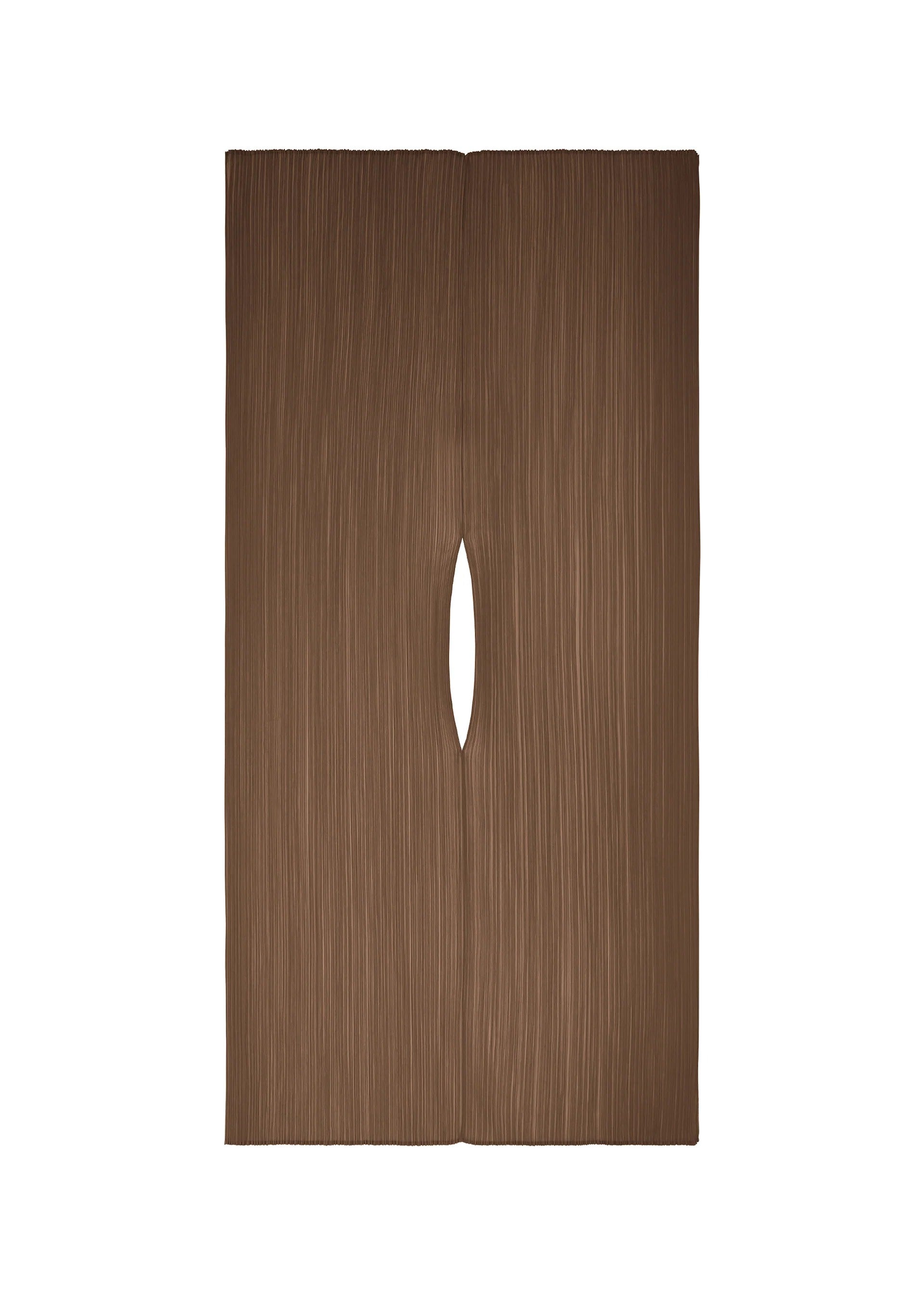 Zoomed view The COLORFUL MADAME-T SMALL by PLEATS PLEASE ISSEY MIYAKE is a vertically oriented, textured brown rectangular panel with a narrow center hole, resembling a pleated stole, set against a white background. - BROWN （no.44）