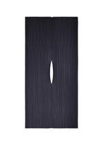 The COLORFUL MADAME-T SMALL by PLEATS PLEASE ISSEY MIYAKE is a dark, vertically oriented rectangular stole with subtle lines and a central slit, elegantly displayed on a plain white background, ideal for online store presentation. - NAVY （no.75）