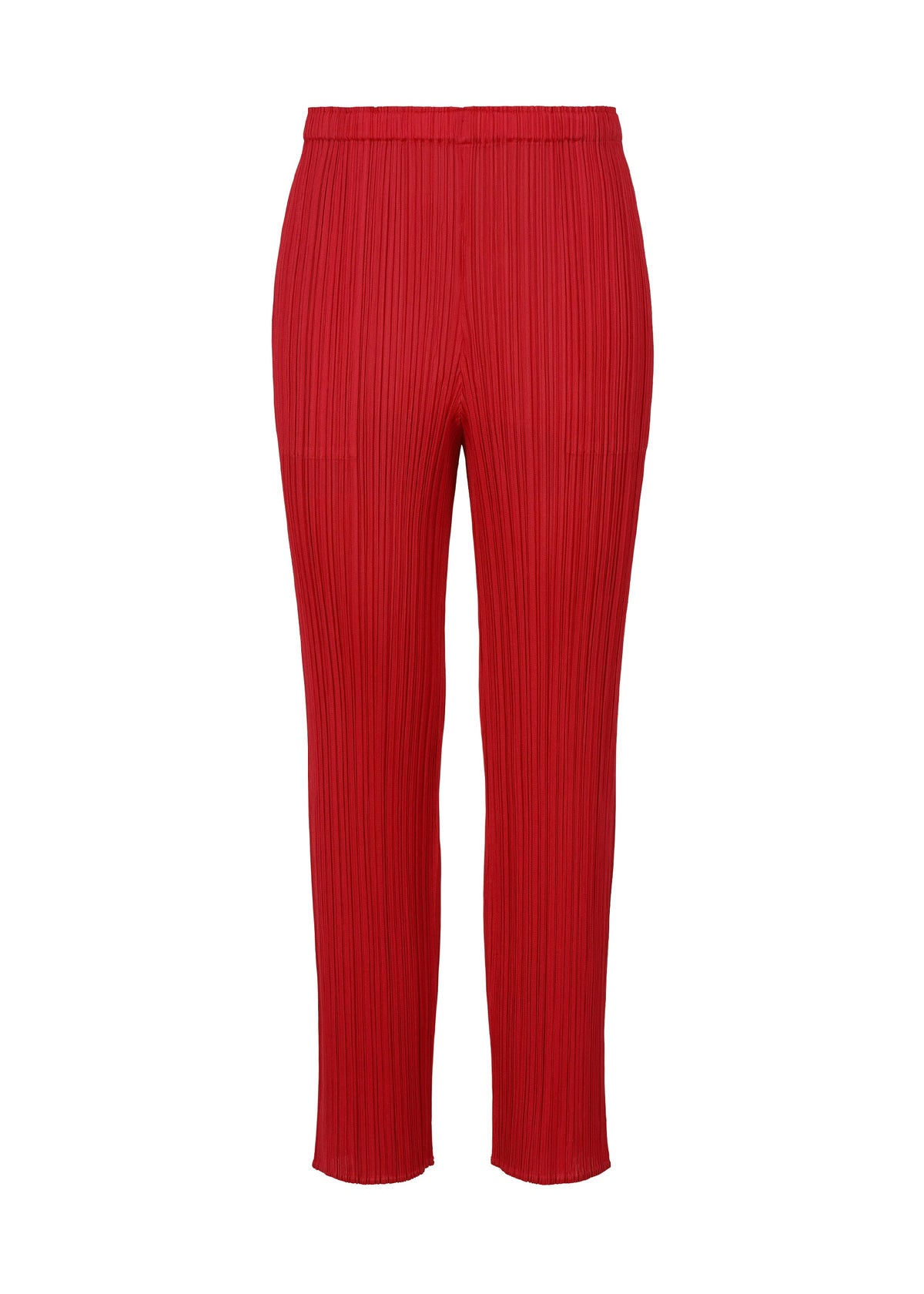 Bright red, pleated pull-on trousers from the NEW COLORFUL BASICS 5 collection by PLEATS PLEASE ISSEY MIYAKE, featuring an easy-to-wear, straight-leg silhouette. view 2 of 10