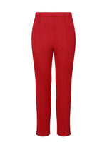 Bright red, pleated pull-on trousers from the NEW COLORFUL BASICS 5 collection by PLEATS PLEASE ISSEY MIYAKE, featuring an easy-to-wear, straight-leg silhouette. - RED （no.24）