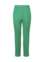 Bright green PLEATS PLEASE ISSEY MIYAKE NEW COLORFUL BASICS 5 straight pants with vertical pleats and an elastic waistband for an easy-to-wear fit. - TURQUOISE GREEN （no.66）