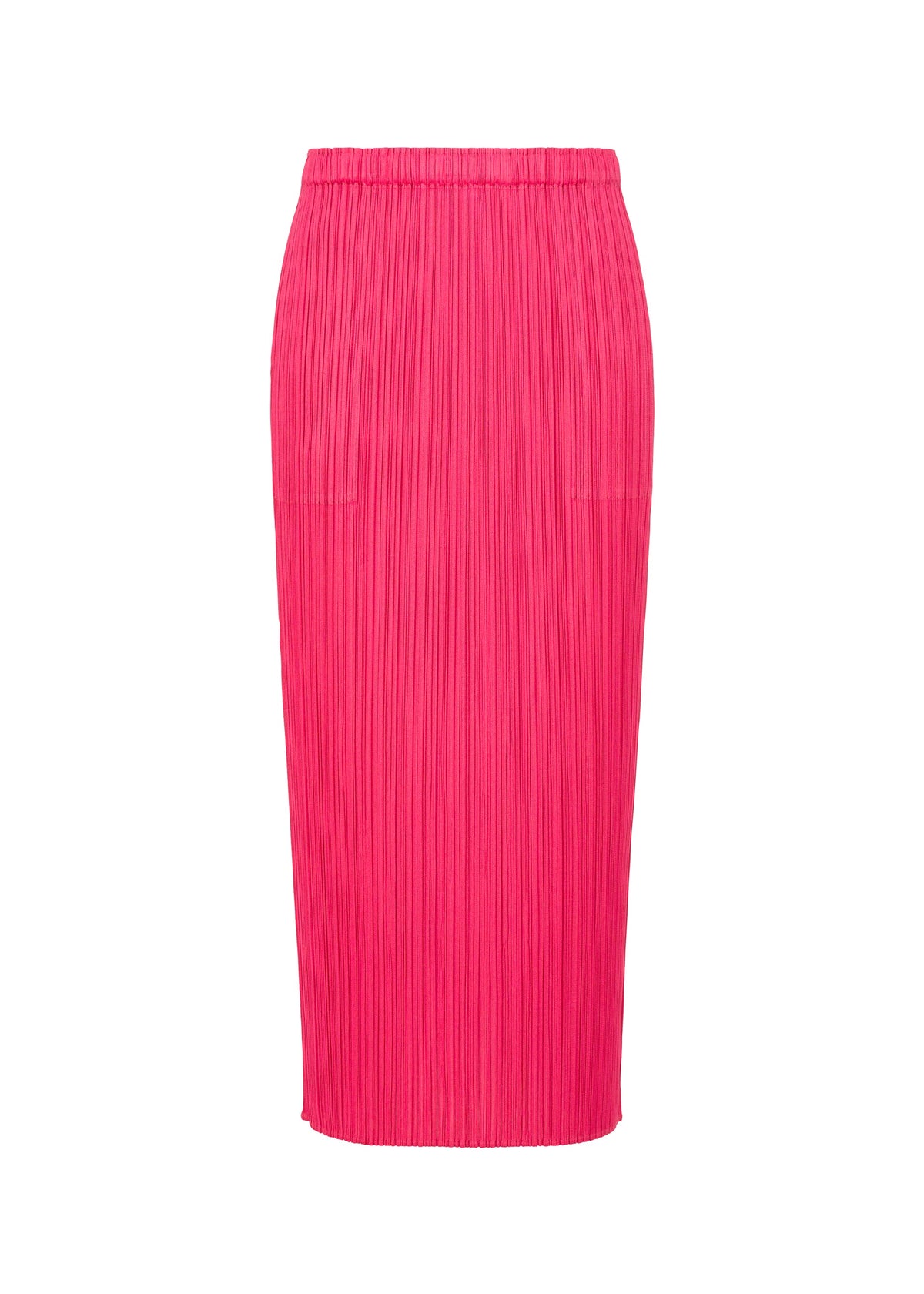 Zoomed view NEW COLORFUL BASICS 5 fuchsia midi skirt with vertical accordion pleats, an elastic waistband, and convenient pockets by PLEATS PLEASE ISSEY MIYAKE. - HOT PINK （no.20）