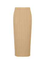 Beige midi-length PLEATS PLEASE ISSEY MIYAKE NEW COLORFUL BASICS 5 skirt with a vertically pleated texture, an elasticized waistband, and convenient pockets. - LIGHT BEIGE （no.40）