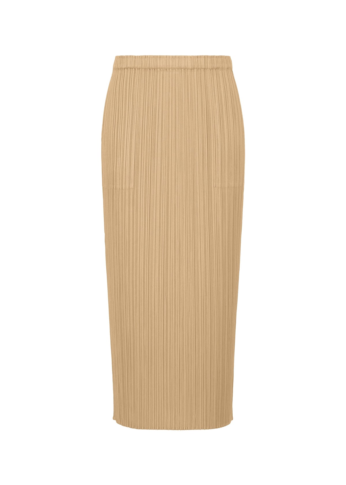 Zoomed view Beige midi-length PLEATS PLEASE ISSEY MIYAKE NEW COLORFUL BASICS 5 skirt with a vertically pleated texture, an elasticized waistband, and convenient pockets. - LIGHT BEIGE （no.40）