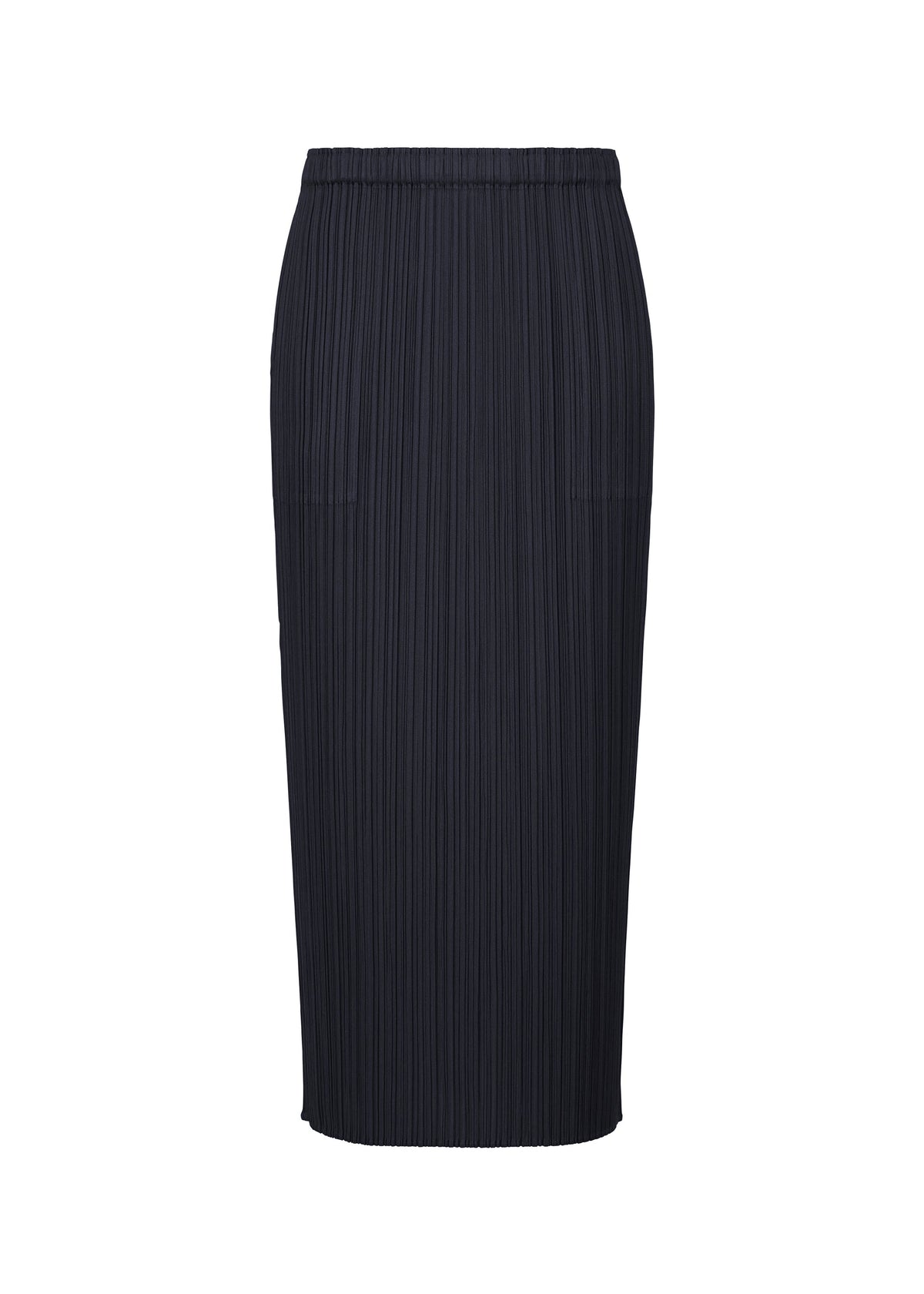 Zoomed view NEW COLORFUL BASICS 5 dark navy pleated midi skirt with an elastic waistband and pockets, easy to style. - NAVY （no.75）