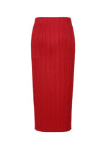 Red NEW COLORFUL BASICS 5 midi skirt by PLEATS PLEASE ISSEY MIYAKE in a brightly colored, vertical pleated texture with an easy-to-style elasticated waistband.
