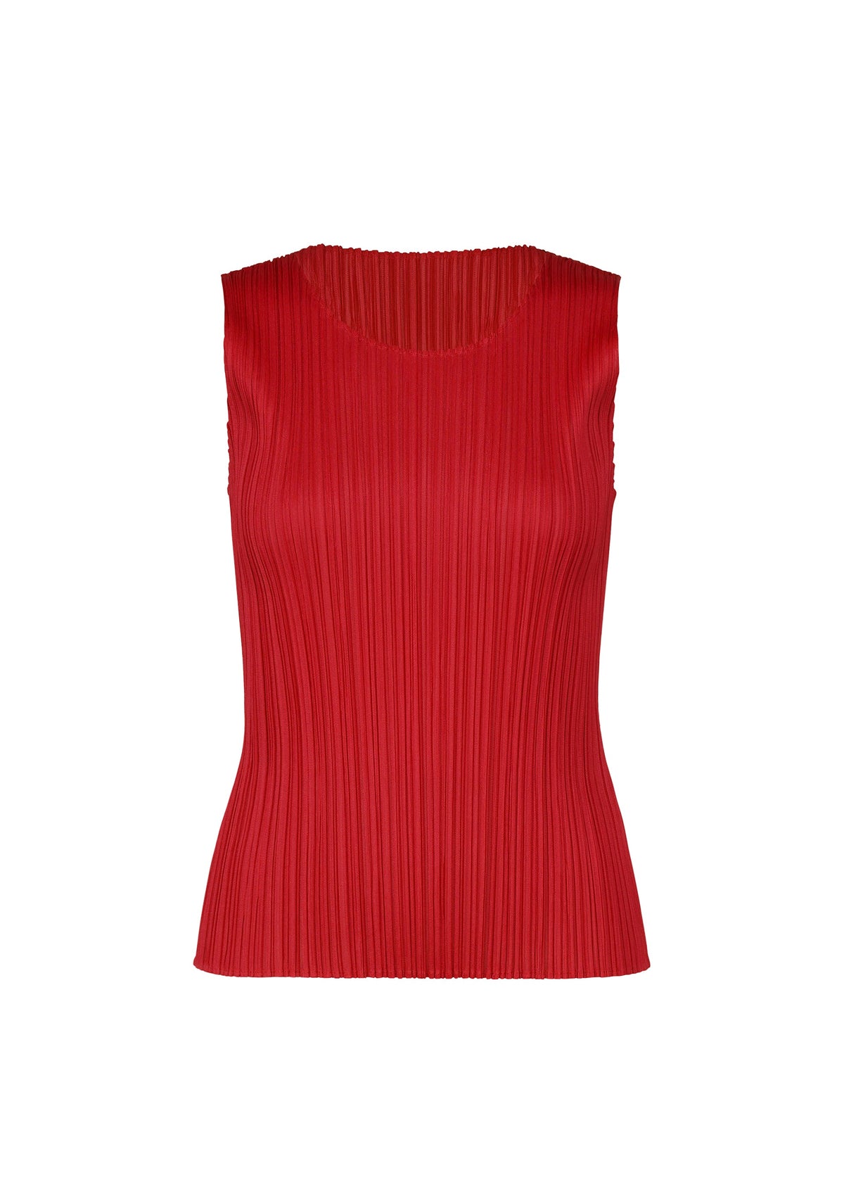 Zoomed view Bright red NEW COLORFUL BASICS 5 sleeveless top by PLEATS PLEASE ISSEY MIYAKE featuring a round neckline and vertical pleats. - RED （no.24）