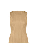 Tan sleeveless, round-neck PLEATS PLEASE ISSEY MIYAKE NEW COLORFUL BASICS 5 shirt with vertical pleats that is easy to style. - LIGHT BEIGE （no.40）